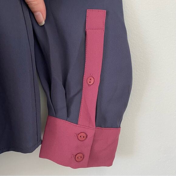 5/$25 41 Hawthorn Button Up Collared Gray Pink Long Sleeve Blouse S Small New - Picture 3 of 7